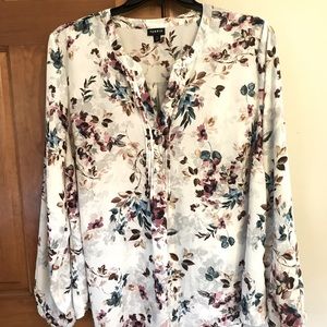 Torrid | Floral Print Wine, Pink, Teal long sleeve top, Size 2